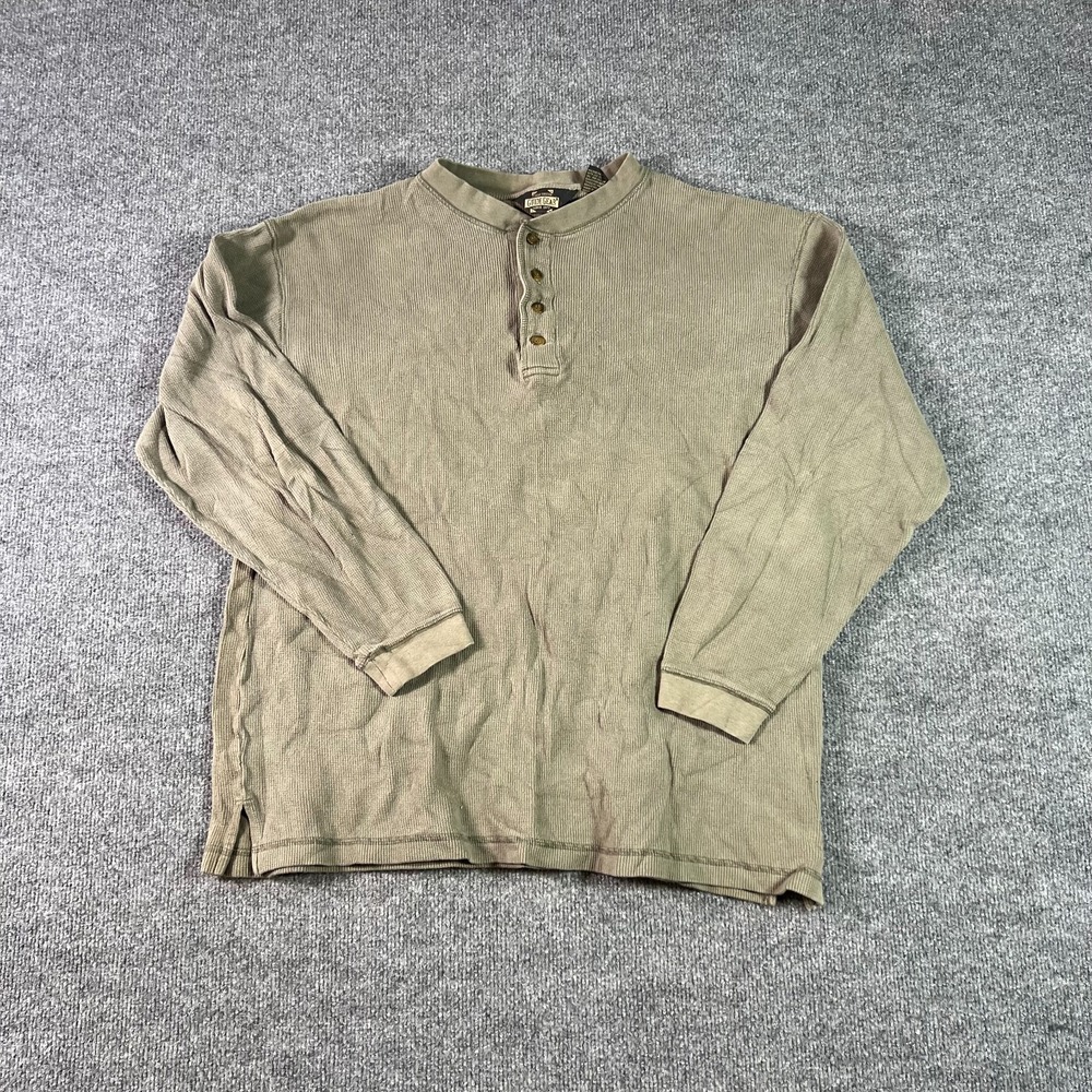 Guide Gear Henley T-Shirt Mens Large Olive Green Waffle Knit Thermal Gorpcore